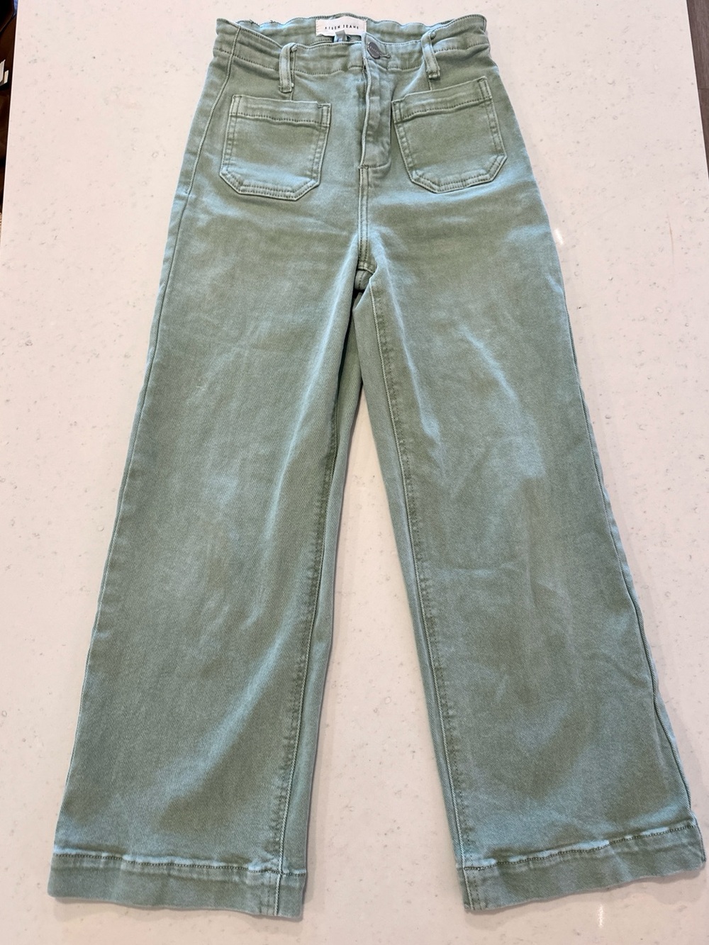 Risen Jeans Green Wide Leg Pants Size 25 High Rise Casual Sailor Cotton Premium